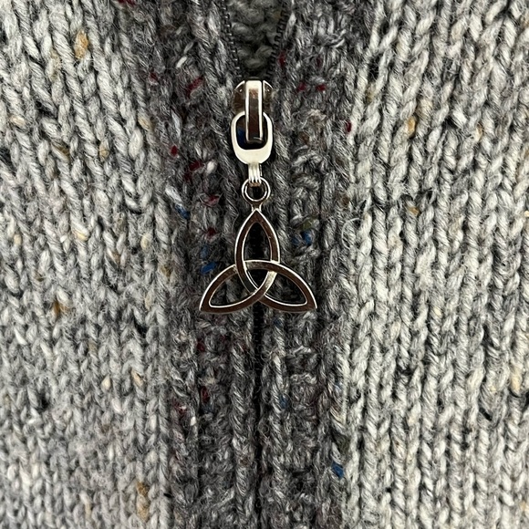 Inis Crafts 100% Wool Irish Knit Hooded Zipper Sweater Grey Tweed Women M - Picture 4 of 16